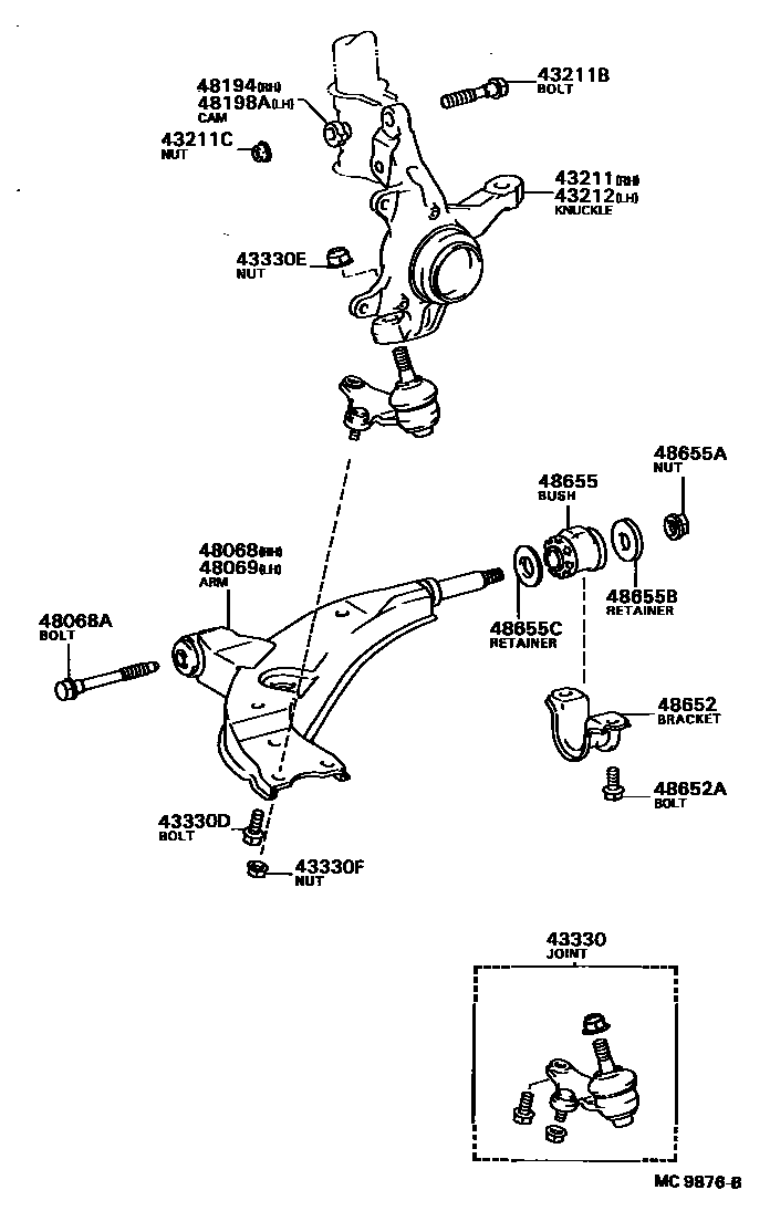Toyota COROLLA 前桥控制臂和转向节 EPC diagram — MC9876B
