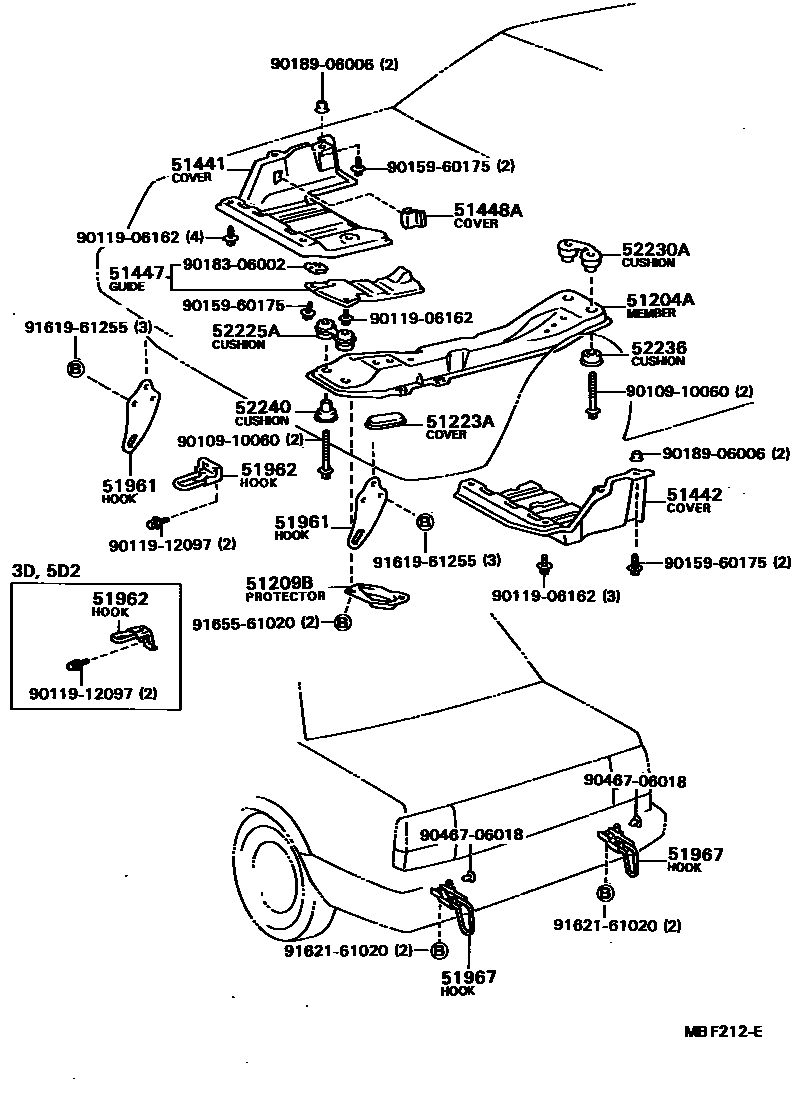 Toyota COROLLA 悬架横梁和发动机底罩 EPC diagram — MBF212E