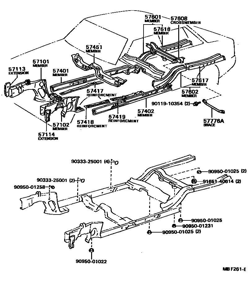 Toyota COROLLA Floor stringers EPC diagram — MBF261E