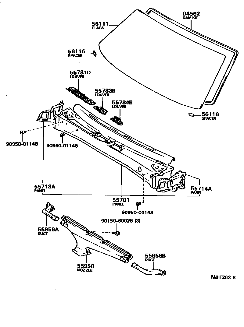 Toyota COROLLA 前围板和挡风玻璃 EPC diagram — MBF263B