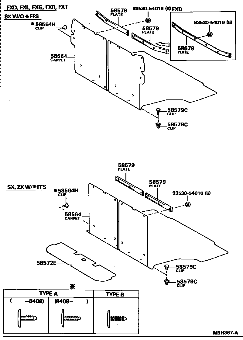 Toyota COROLLA 地板垫和地毯 EPC diagram — MBH367A