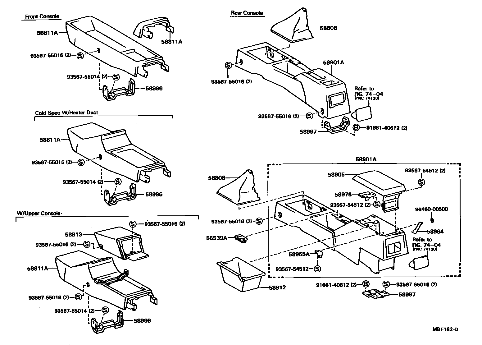 Toyota COROLLA 中央扶手箱和支架 EPC diagram — MBF182D