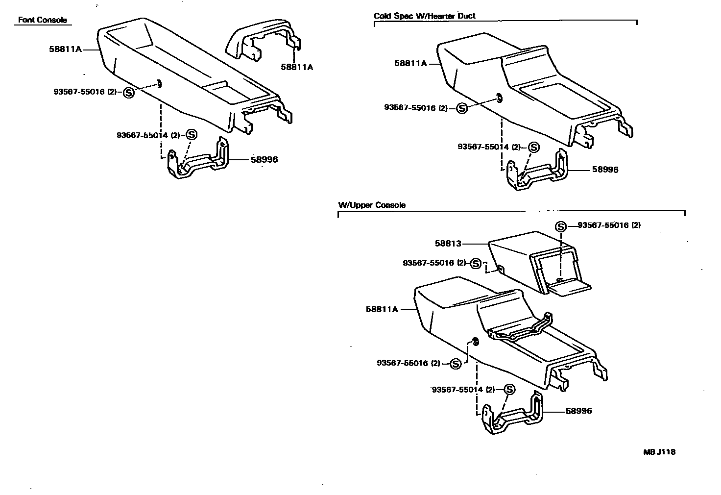 Toyota COROLLA 中央扶手箱和支架 EPC diagram — MBJ118