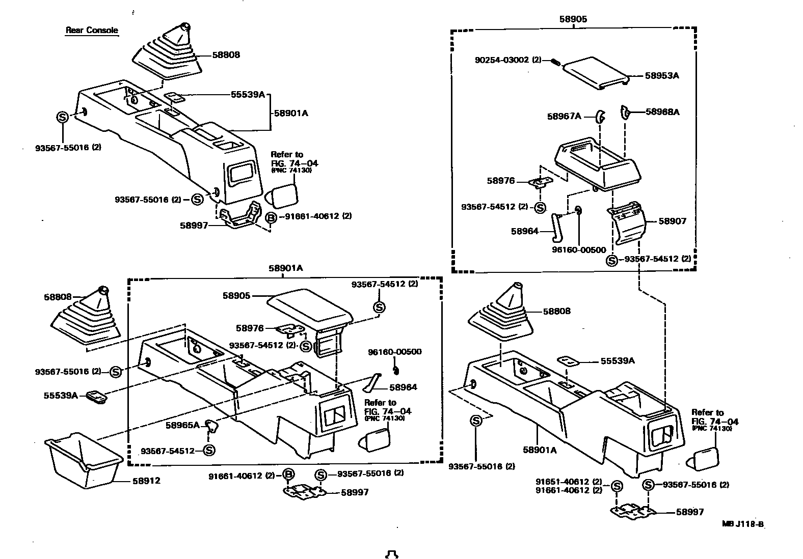 Toyota COROLLA 中央扶手箱和支架 EPC diagram — MBJ118B