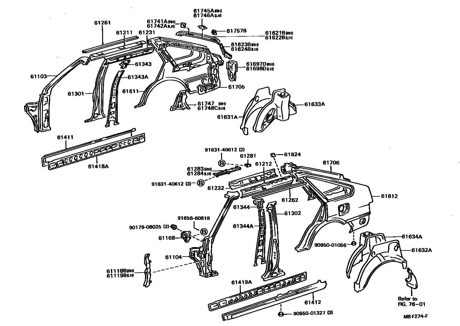 Toyota COROLLA 侧梁 EPC diagram — MBF274F
