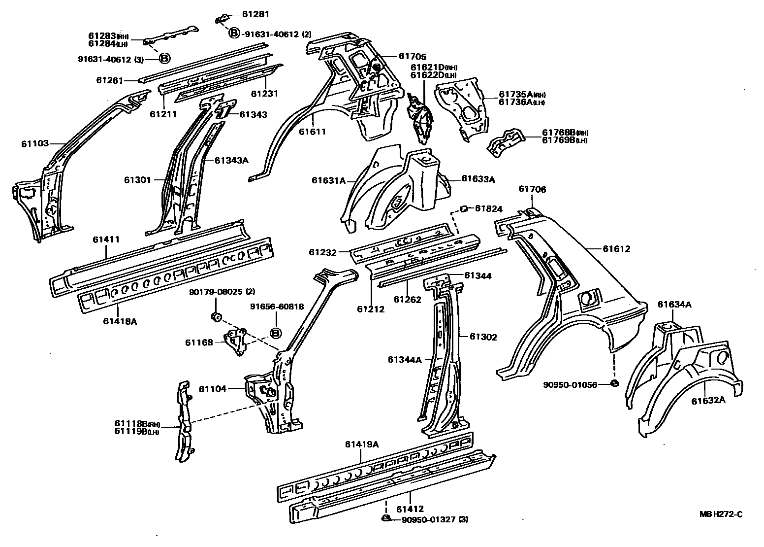 Toyota COROLLA 侧梁 EPC diagram — MBH272C