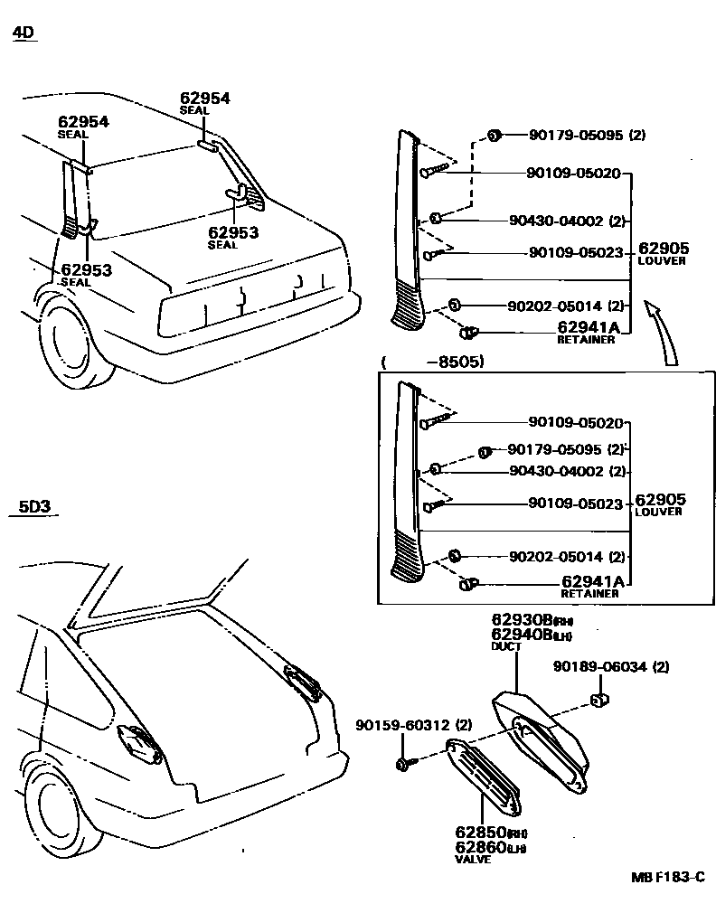 Toyota COROLLA 车侧通风装置 EPC diagram — MBF183C
