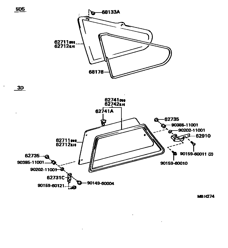 Toyota COROLLA 角窗 EPC diagram — MBH274
