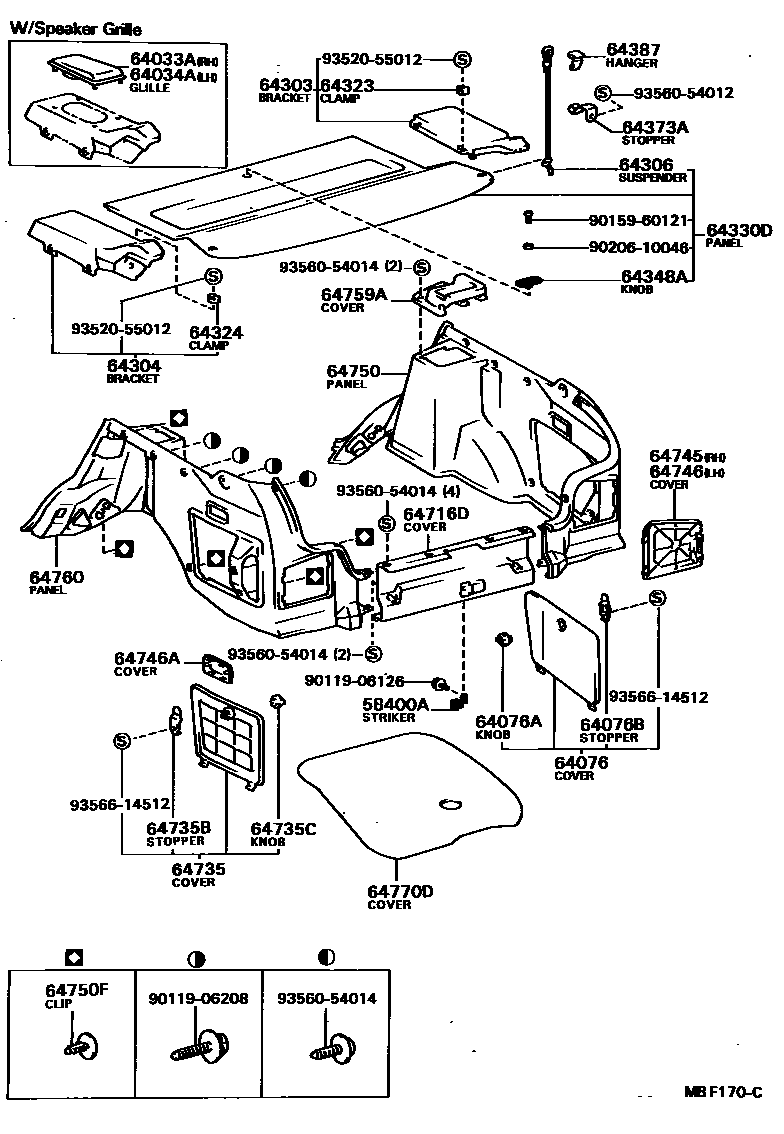 Toyota COROLLA 底板和底板装饰罩 EPC diagram — MBF170C