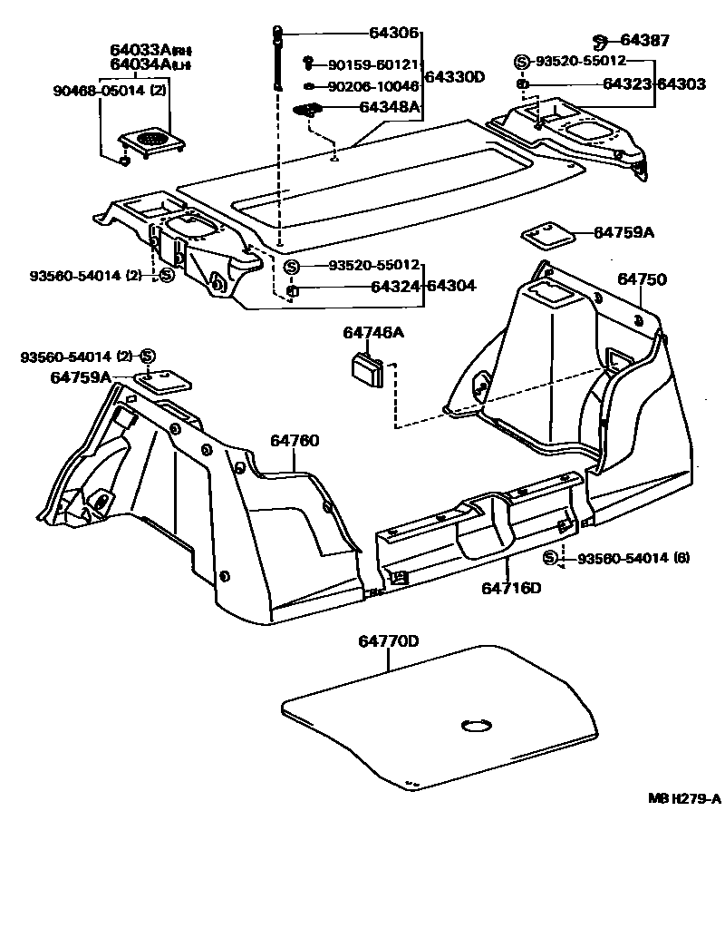 Toyota COROLLA 底板和底板装饰罩 EPC diagram — MBH279A