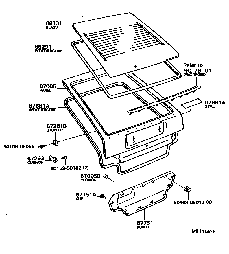 Toyota COROLLA 背门板和背门玻璃 EPC diagram — MBF158E