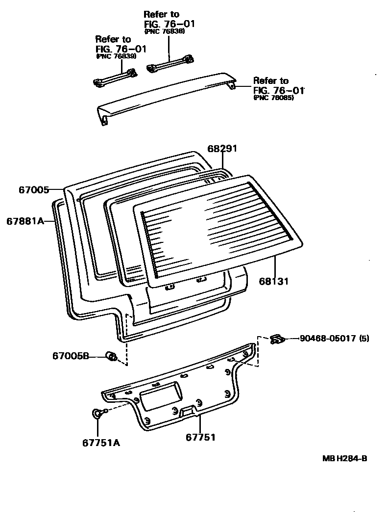 Toyota COROLLA 背门板和背门玻璃 EPC diagram — MBH284B