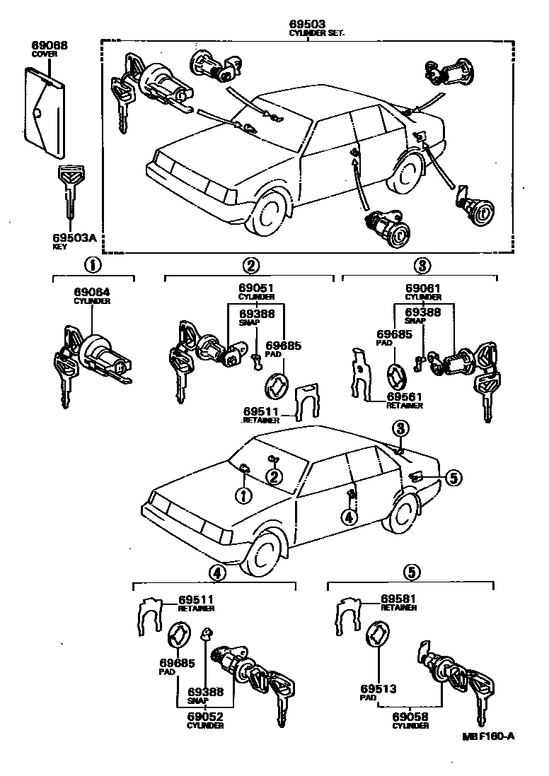 Toyota COROLLA 锁芯组件 EPC diagram — MBF160A