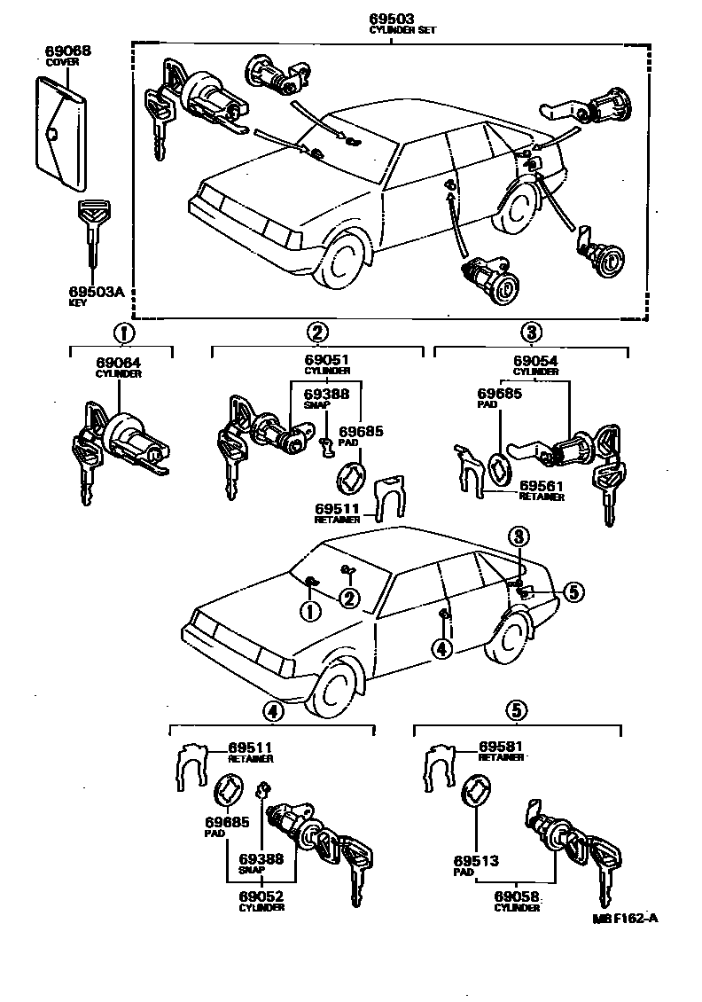 Toyota COROLLA 锁芯组件 EPC diagram — MBF162A