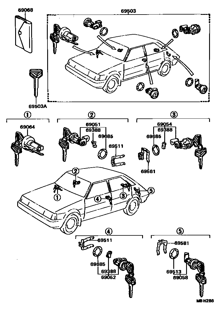 Toyota COROLLA 锁芯组件 EPC diagram — MBH286