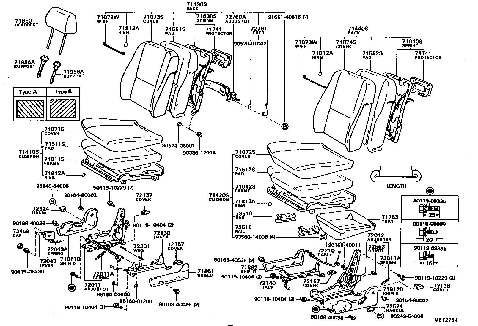 Toyota COROLLA 前排座椅和座椅滑轨 EPC diagram — MBF275I