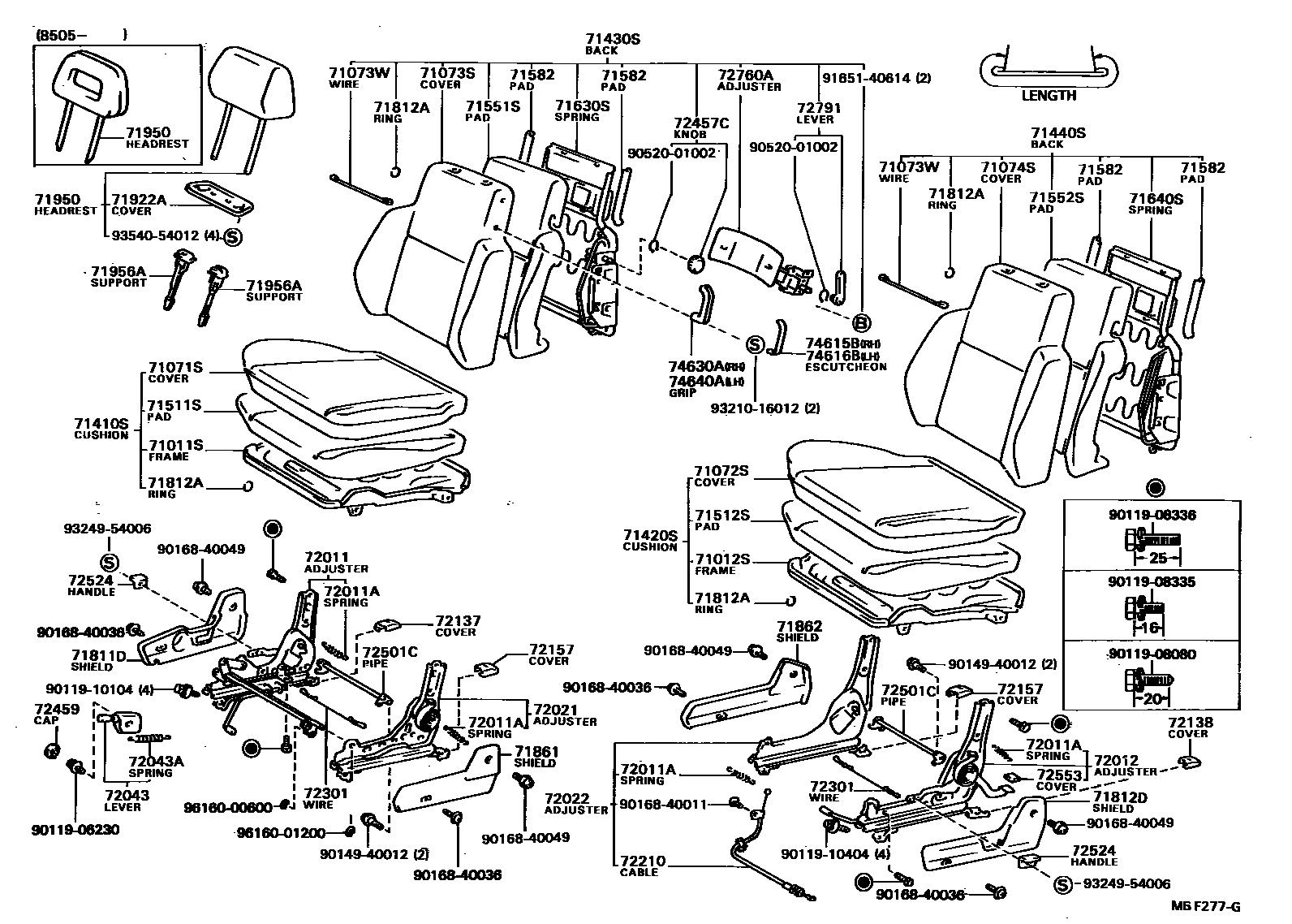Toyota COROLLA 前排座椅和座椅滑轨 EPC diagram — MBF277G