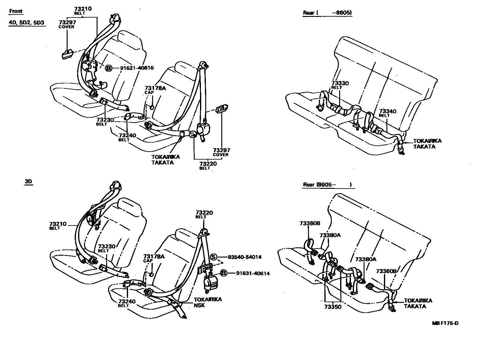 Toyota COROLLA 安全带和儿童保护座椅 EPC diagram — MBF175D