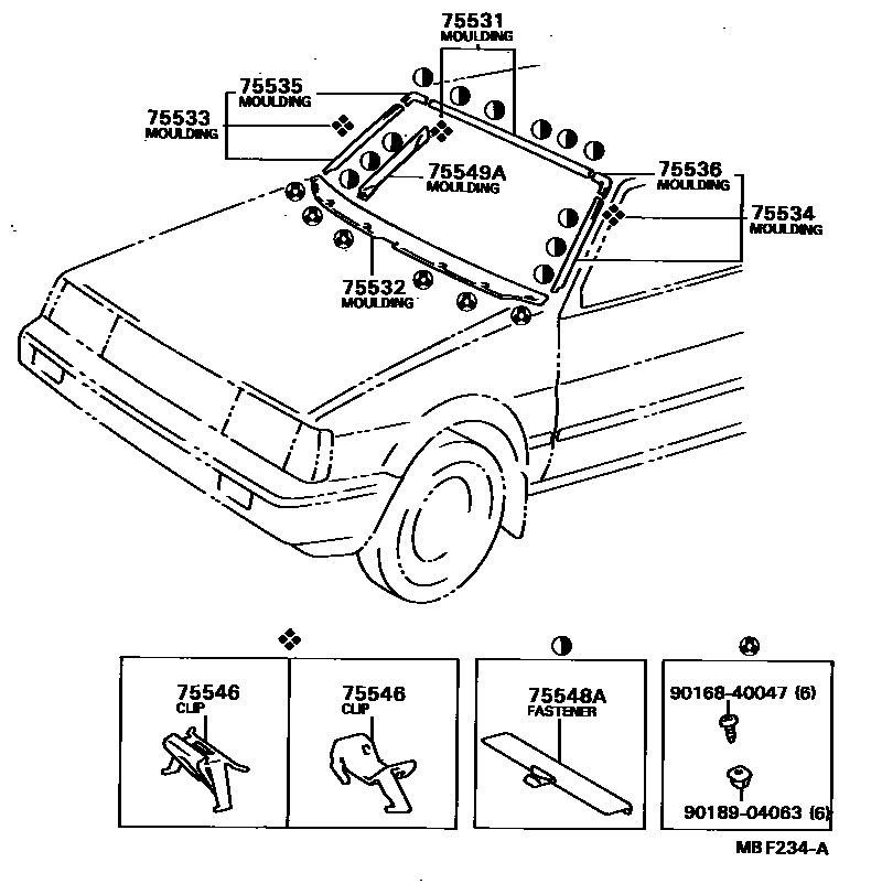 Toyota COROLLA 前防护条 EPC diagram — MBF234A