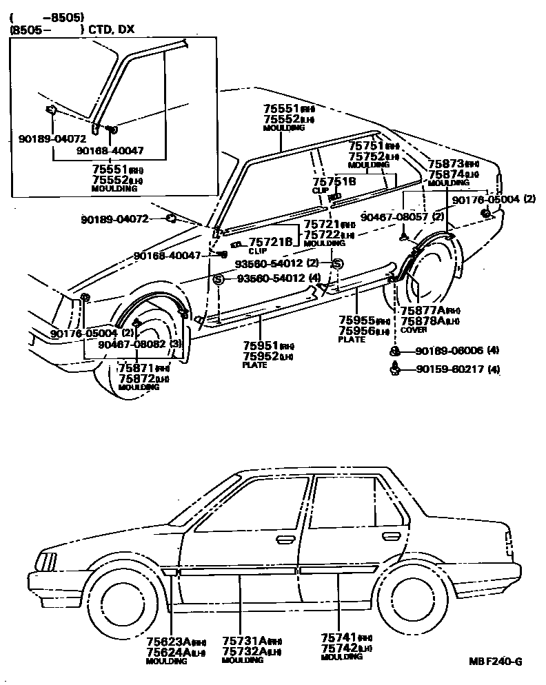 Toyota COROLLA 侧防护条 EPC diagram — MBF240G