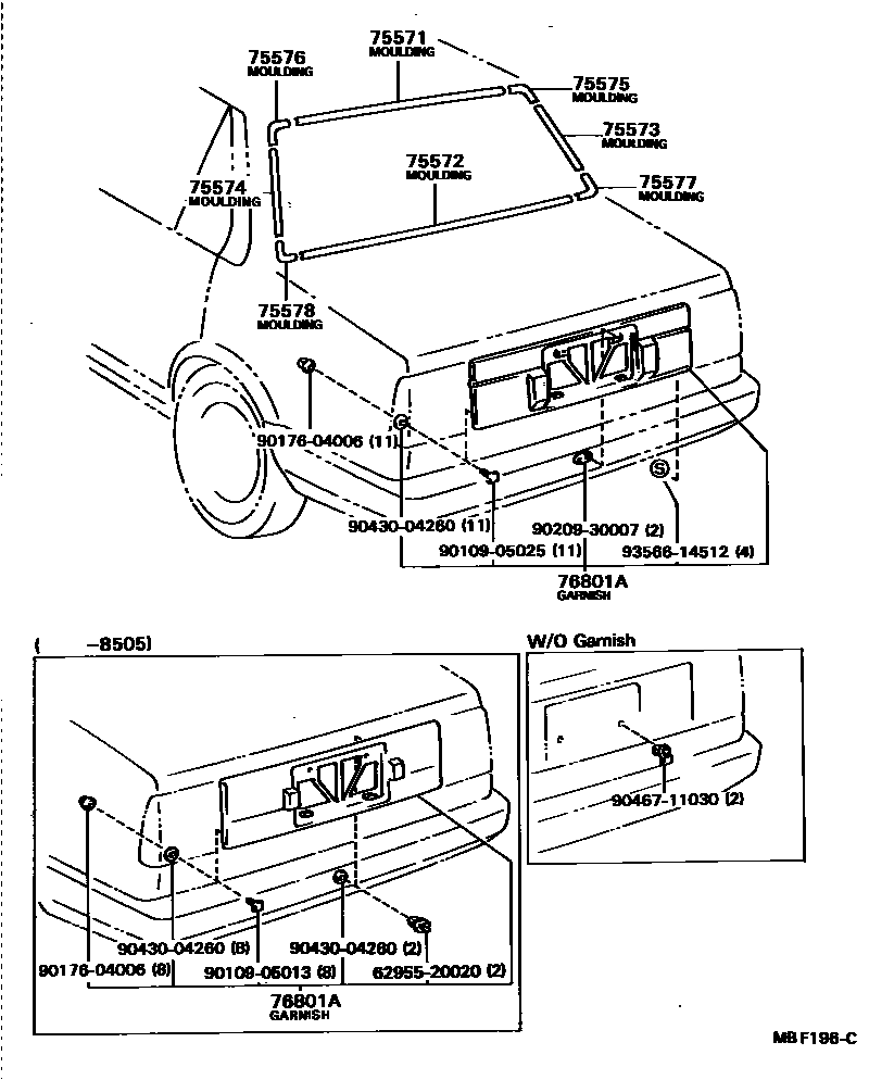 Toyota COROLLA 后防护条 EPC diagram — MBF196C