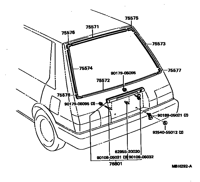 Toyota COROLLA 后防护条 EPC diagram — MBH292A