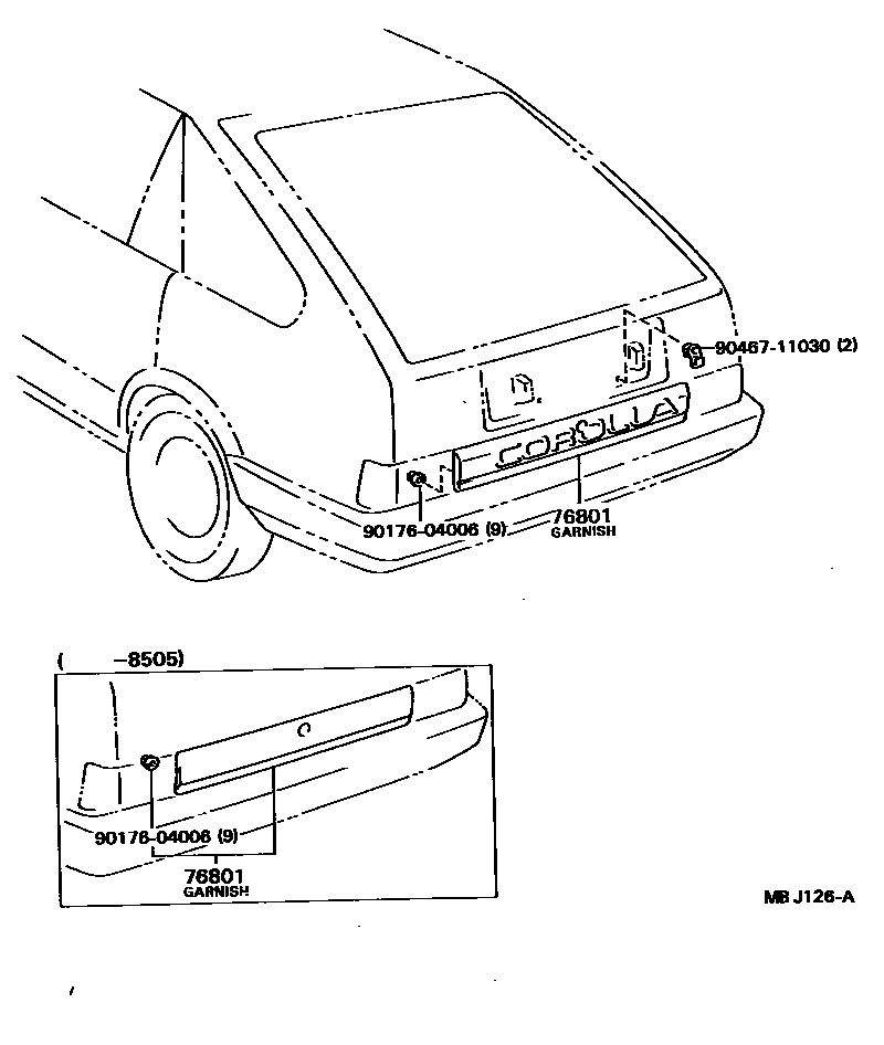 Toyota COROLLA 后防护条 EPC diagram — MBJ126A