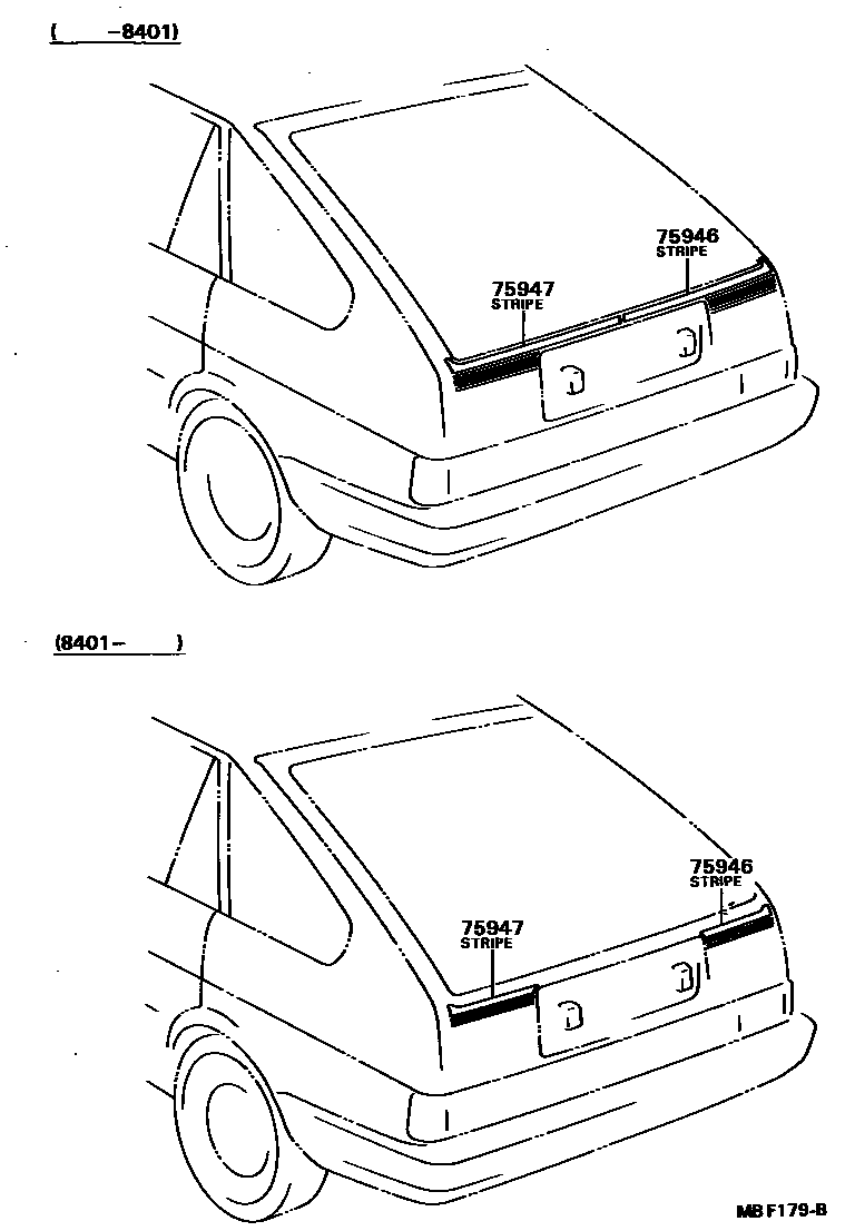 Toyota COROLLA 车身镶条 EPC diagram — MBF179B
