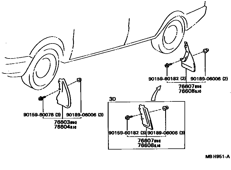 Toyota COROLLA 挡泥板和扰流板 EPC diagram — MBH951A