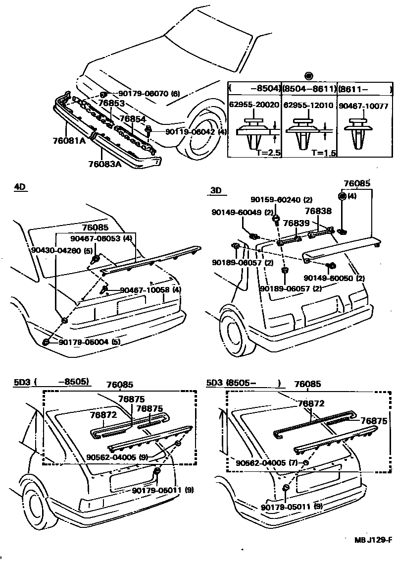 Toyota COROLLA 挡泥板和扰流板 EPC diagram — MBJ129F