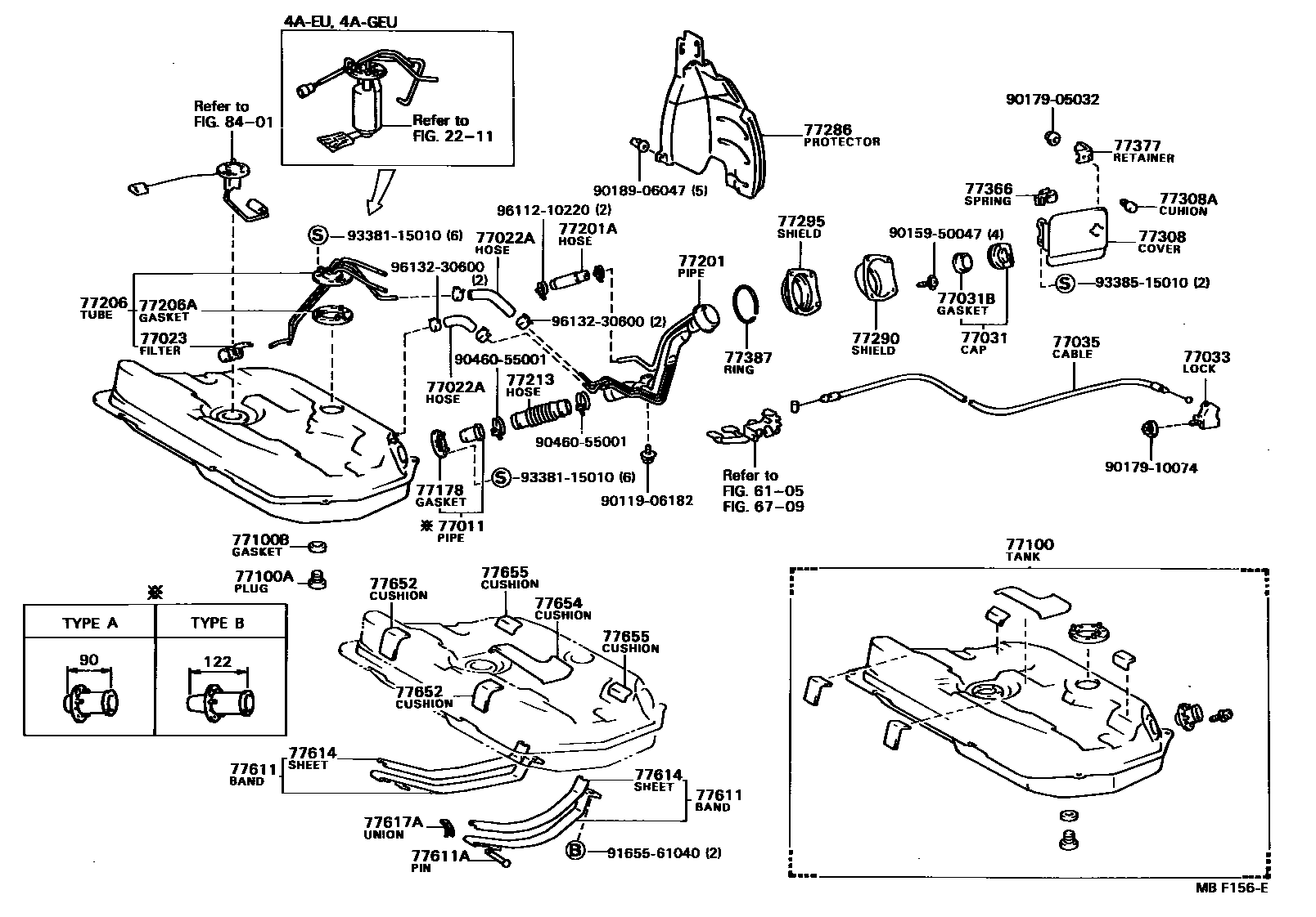 Toyota COROLLA 燃油箱和燃油管 EPC diagram — MBF156E