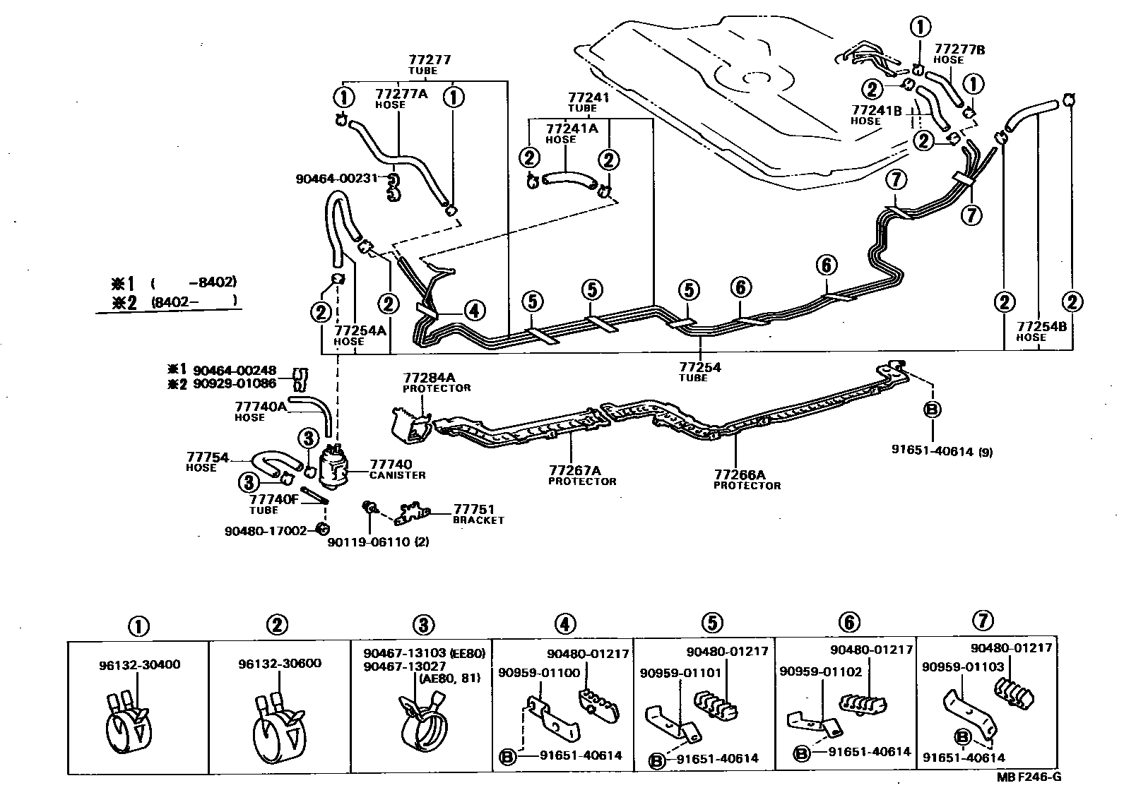 Toyota COROLLA 燃油箱和燃油管 EPC diagram — MBF246G