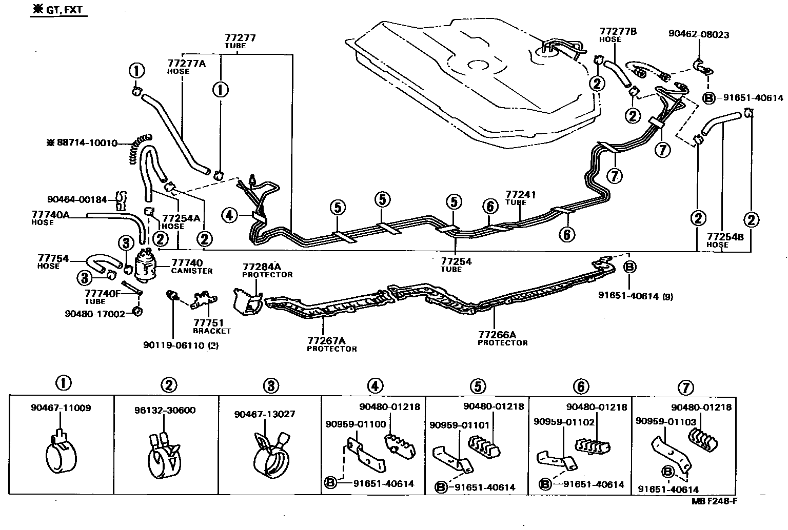 Toyota COROLLA 燃油箱和燃油管 EPC diagram — MBF248F
