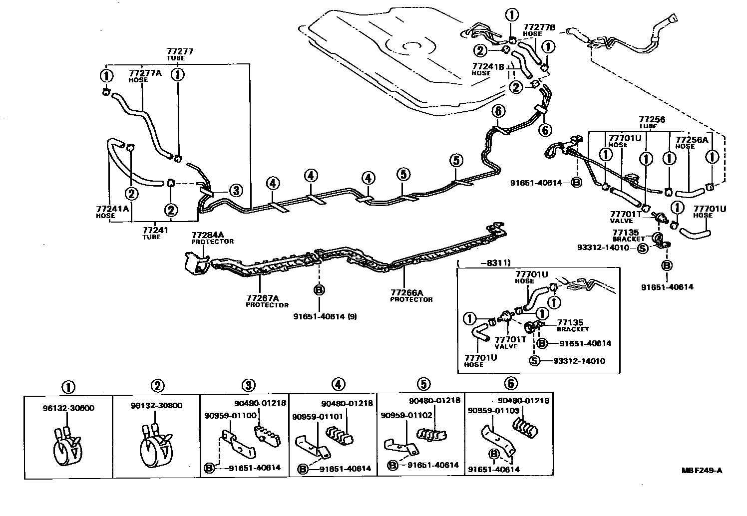 Toyota COROLLA 燃油箱和燃油管 EPC diagram — MBF249A