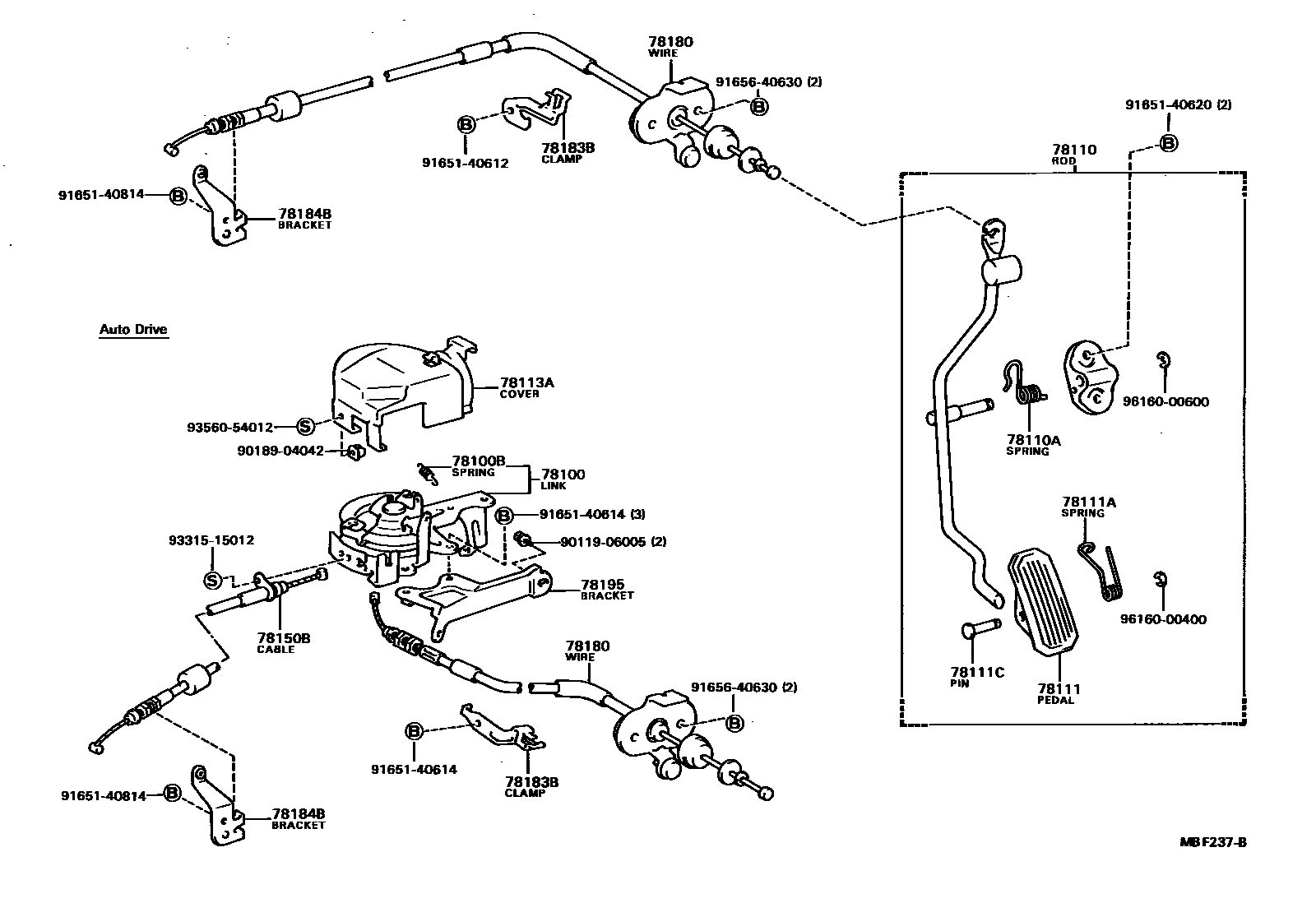 Toyota COROLLA accelerator pedal connecting rod EPC diagram — MBF237B