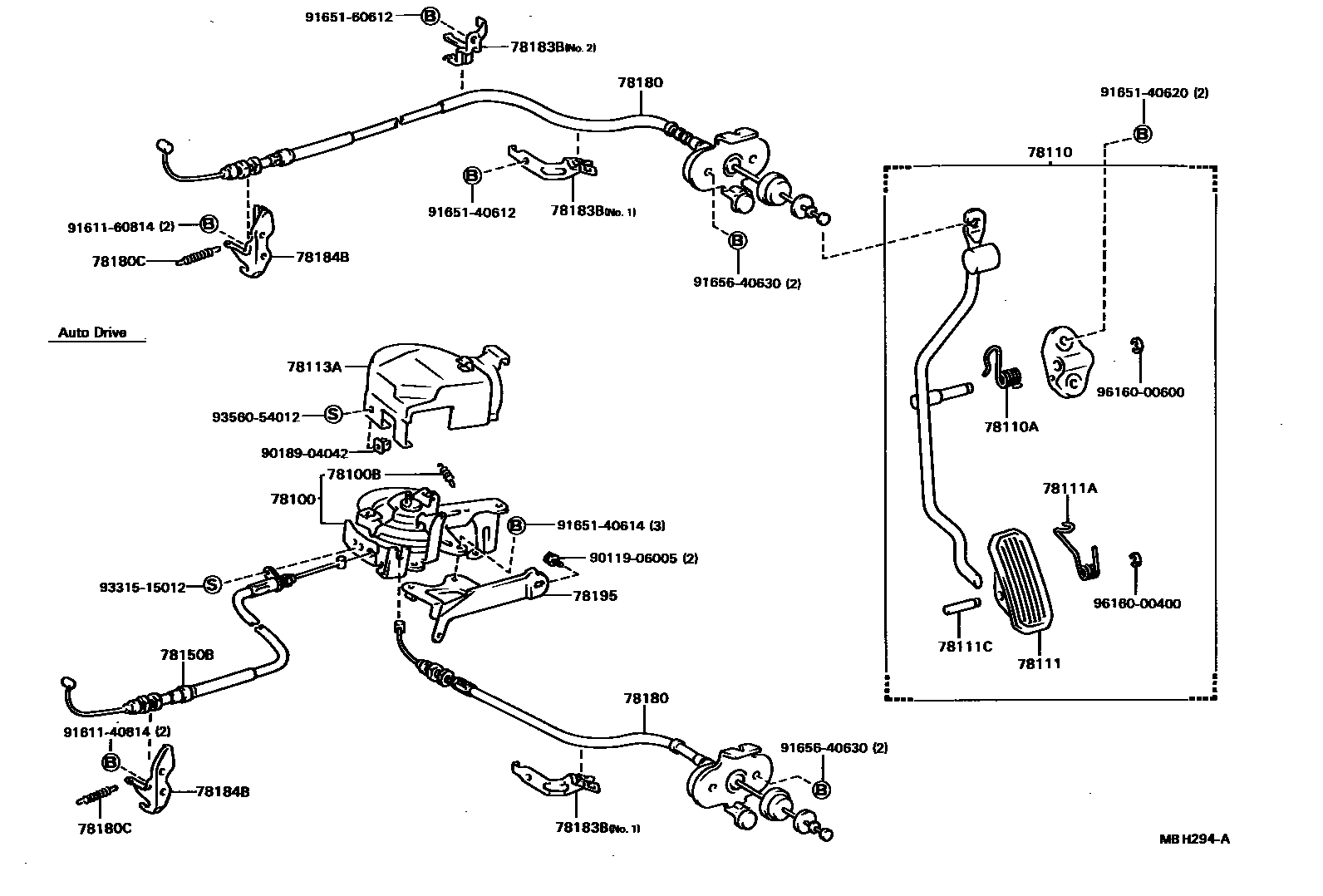 Toyota COROLLA accelerator pedal connecting rod EPC diagram — MBH294A