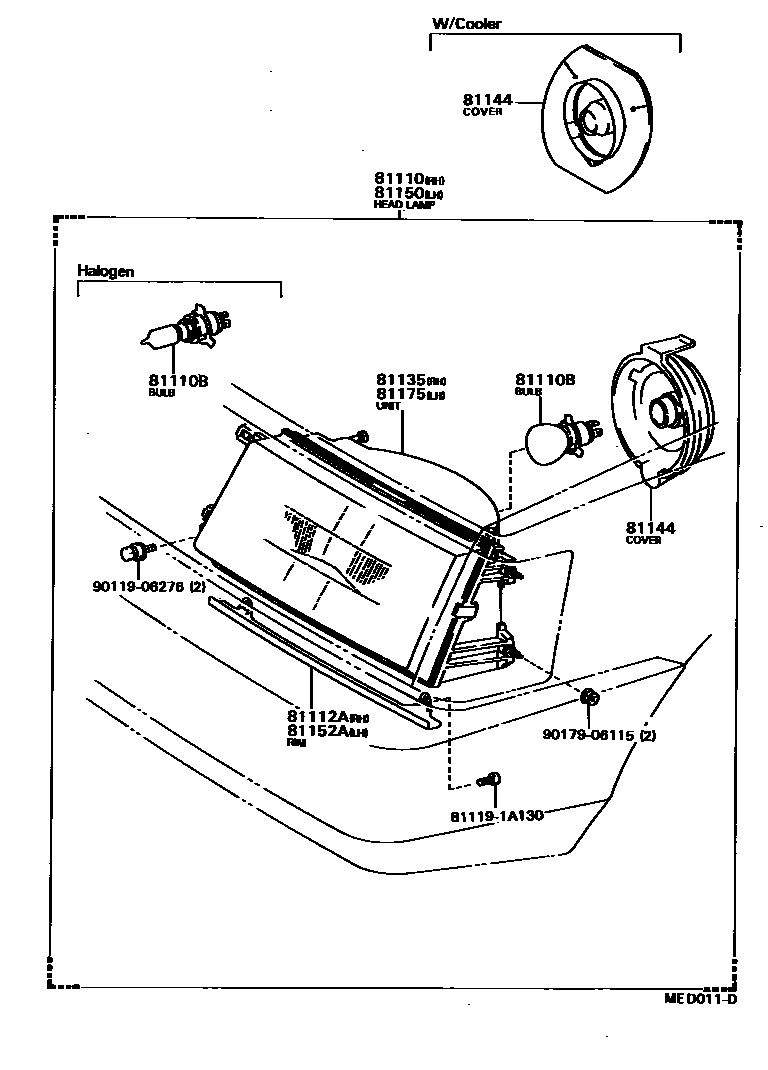 Toyota COROLLA Headlamp EPC diagram — MED011D