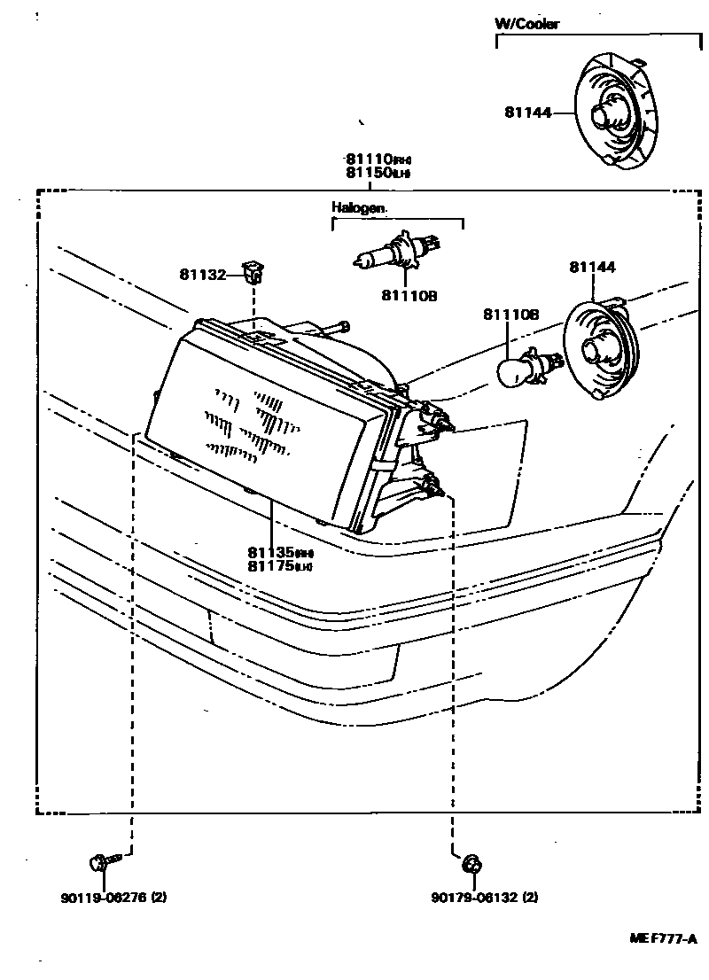 Toyota COROLLA Headlamp EPC diagram — MEF777A
