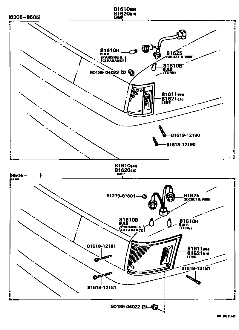 Toyota COROLLA 前示宽灯 EPC diagram — MED013D