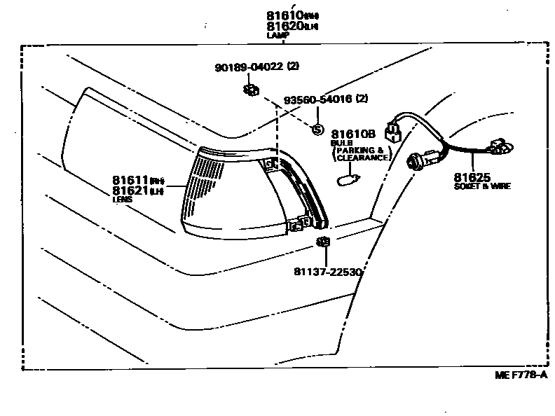 Toyota COROLLA 前示宽灯 EPC diagram — MEF778A