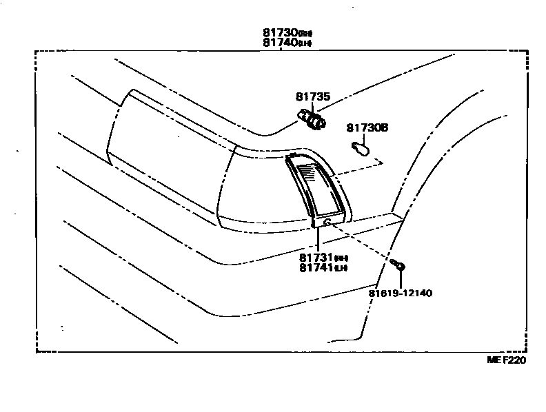 Toyota COROLLA Side Turn Signal & Outer Mirror Lamp EPC diagram — MEF220