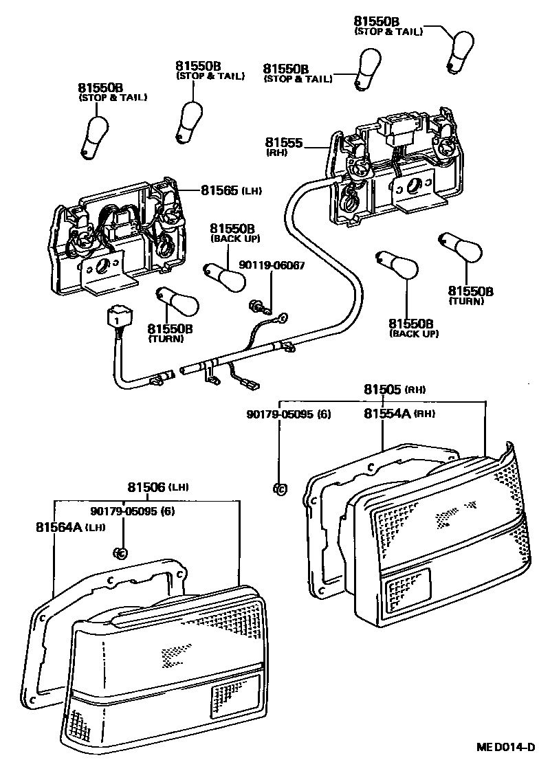 Toyota COROLLA 后组合灯 EPC diagram — MED014D