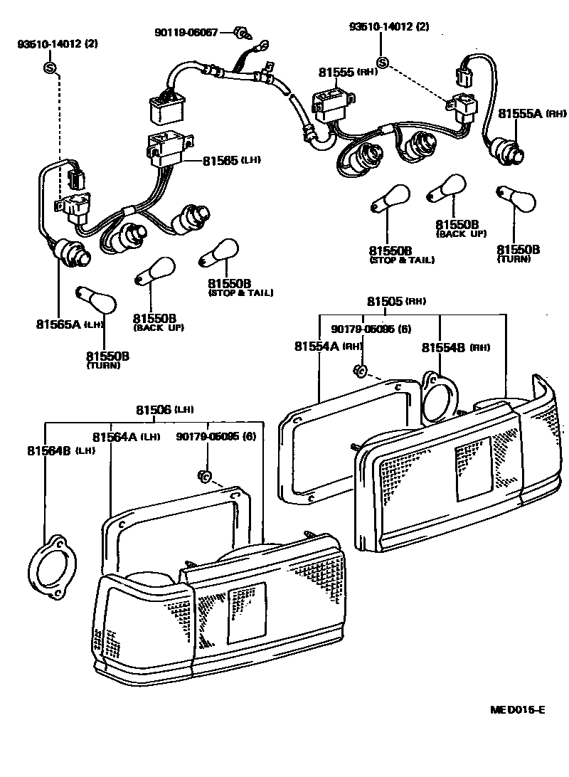 Toyota COROLLA 后组合灯 EPC diagram — MED015E
