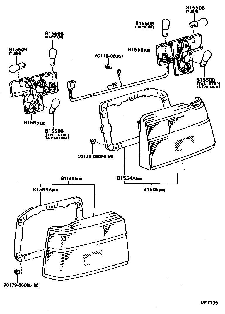 Toyota COROLLA 后组合灯 EPC diagram — MEF779
