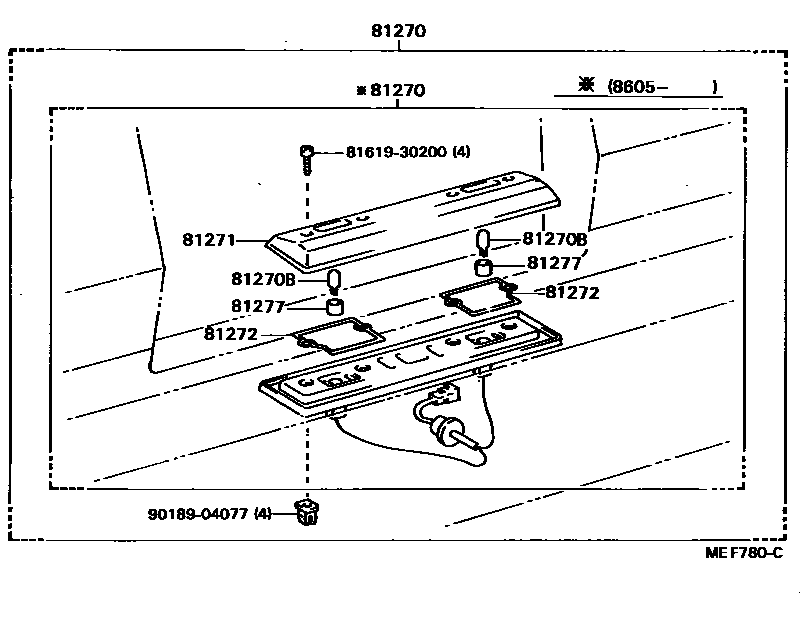 Toyota COROLLA 后牌照灯 EPC diagram — MEF780C