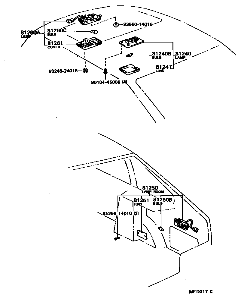 Toyota COROLLA 车内灯 EPC diagram — MED017C