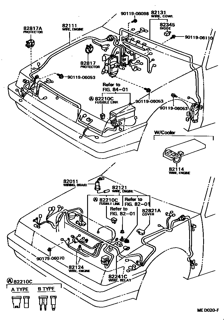 Toyota COROLLA 线束和卡夹 EPC diagram — MED020F