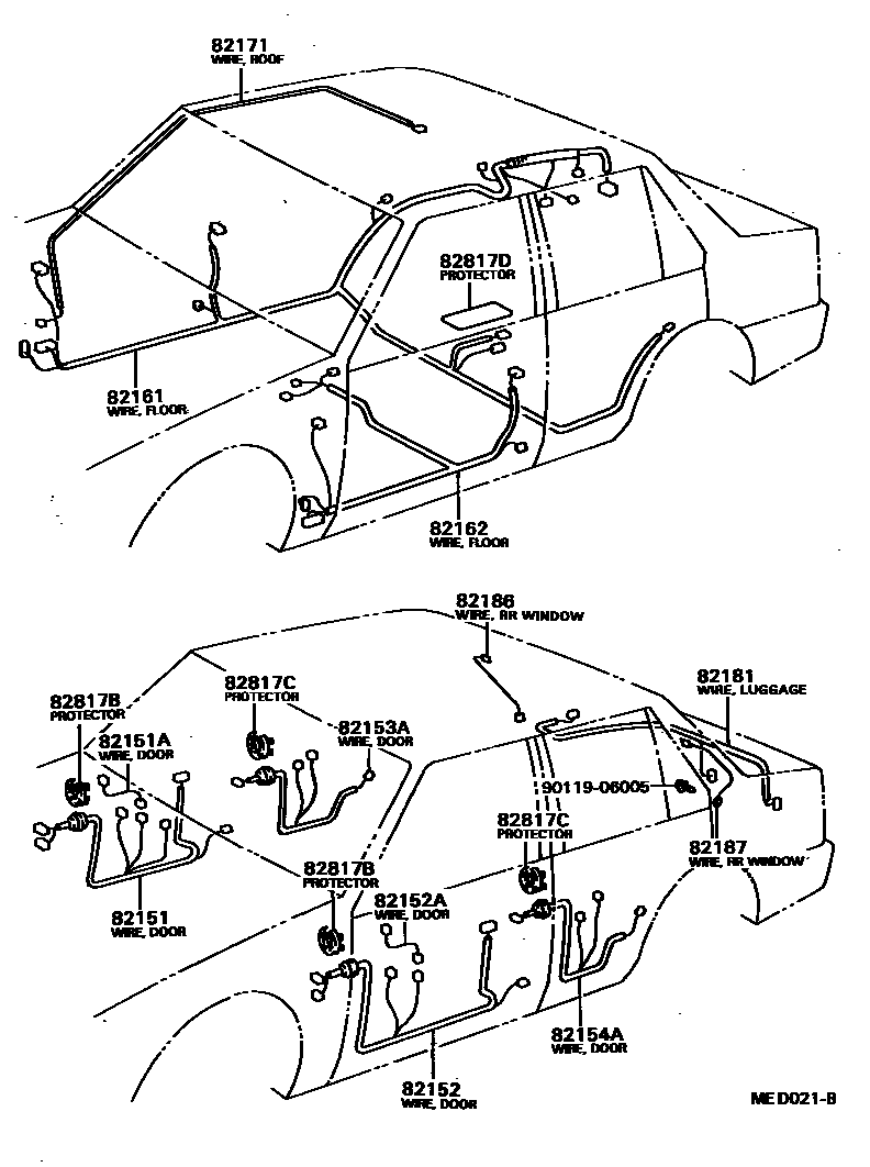 Toyota COROLLA 线束和卡夹 EPC diagram — MED021B