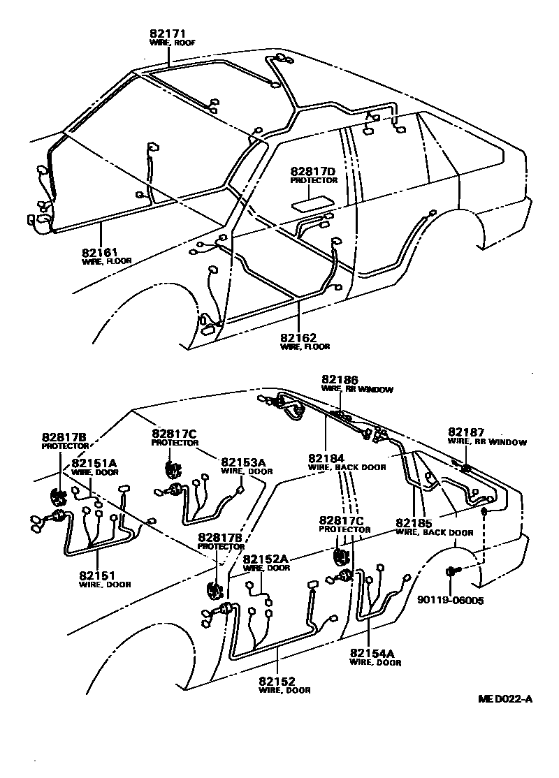 Toyota COROLLA 线束和卡夹 EPC diagram — MED022A