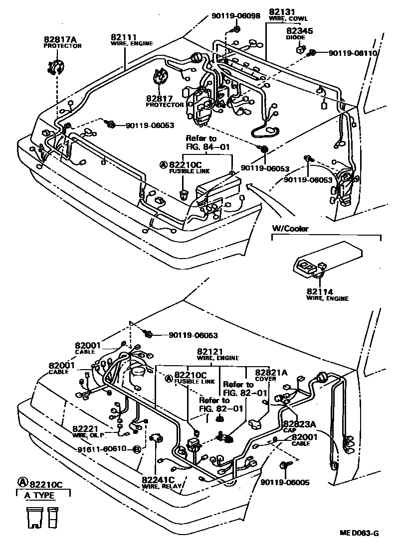 Toyota COROLLA 线束和卡夹 EPC diagram — MED063G